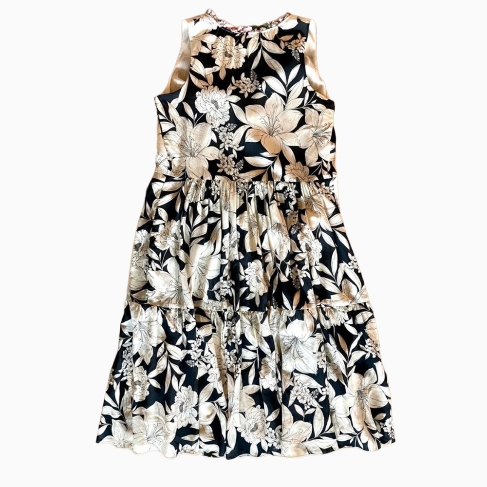 Johnny Was Jade Juliette Silk Floral Midi Dress M Black Beige - Picture 4 of 10